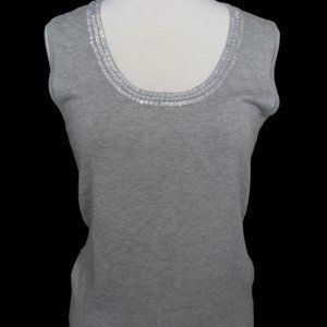 Grace Elements Gray Tank Top Sequins Trim SIze Small EUC